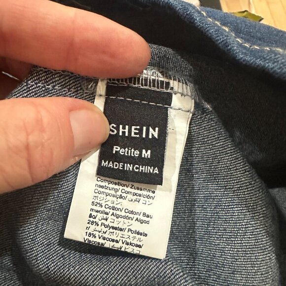 NWT SHEIN Petite Medium Stretch Denim Jeans Jean Mini Dress with Slit - Picture 10 of 12
